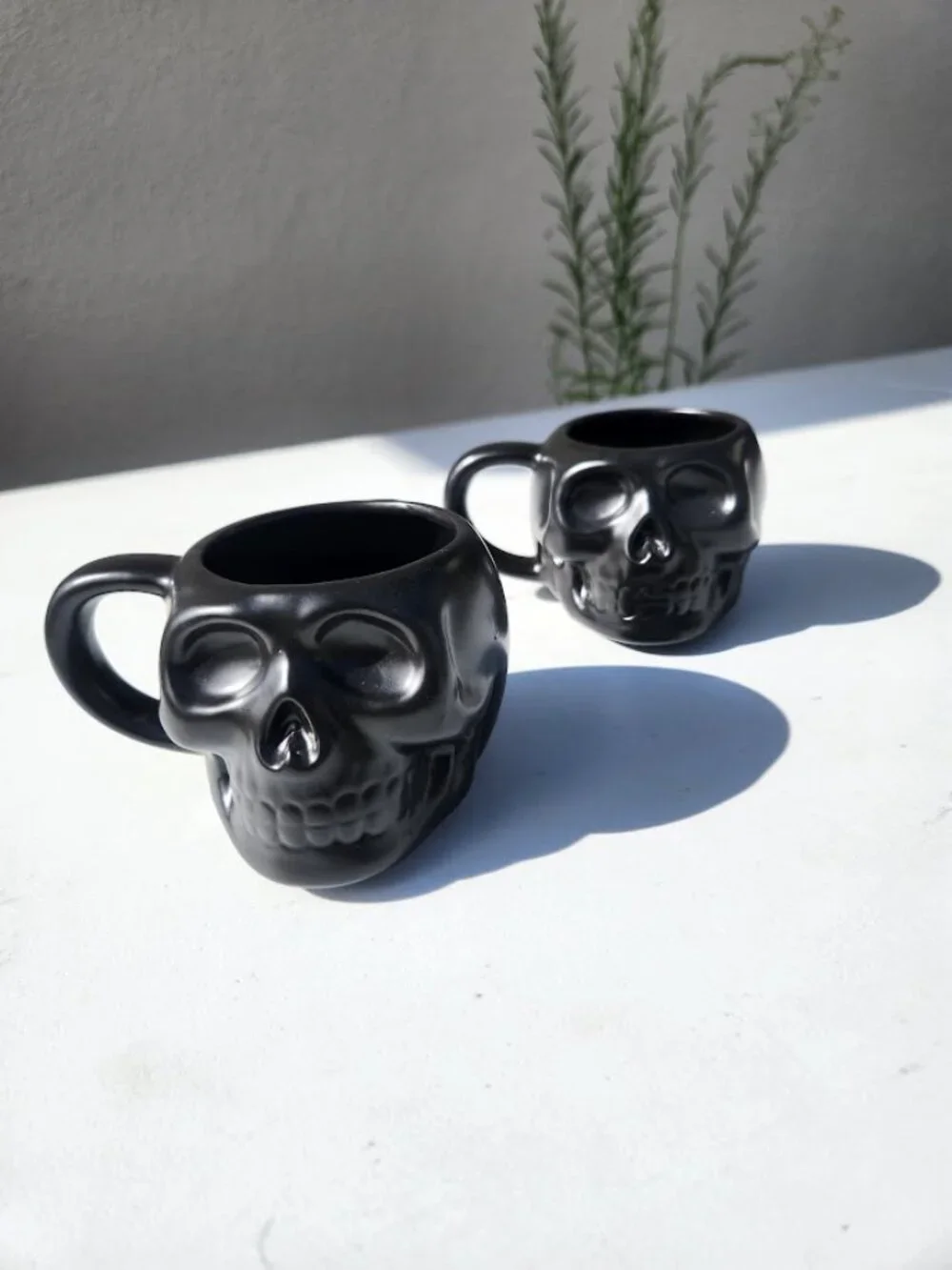 NEW Skull Mug Set of 2 Coffee Mugs Stackable Dia De Los Muertos Skulls Halloween
